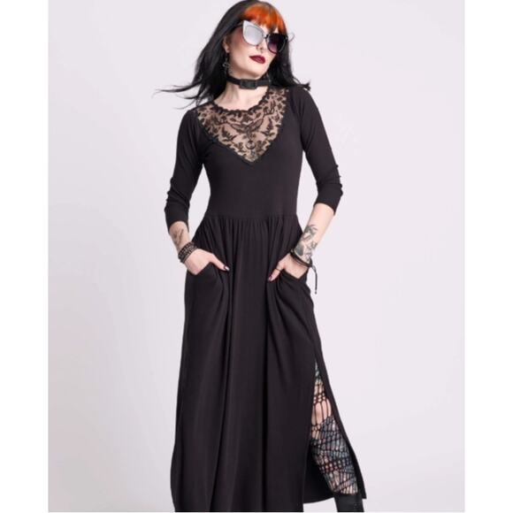Midnight Hour Dark Delights Dress With Embroidered Mesh Butterfly Gothic XL - Picture 1 of 10